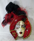  Large La Maschera Del Galeone Red and Black Feathered Wall Mask  