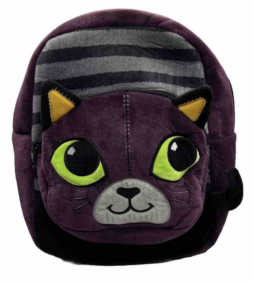 Purple Velvet Cat Kitten Plush Backpack 12x12x5 Halloween