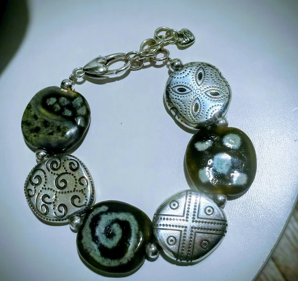 Brazalete vintage Brighton piedra verde ágata y plata talla 7 Foto 2 de 4