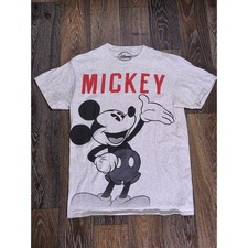 Disney Mickey Mouse Graphic T-Shirt Mens Medium Heather Gray Red Spellout Tee