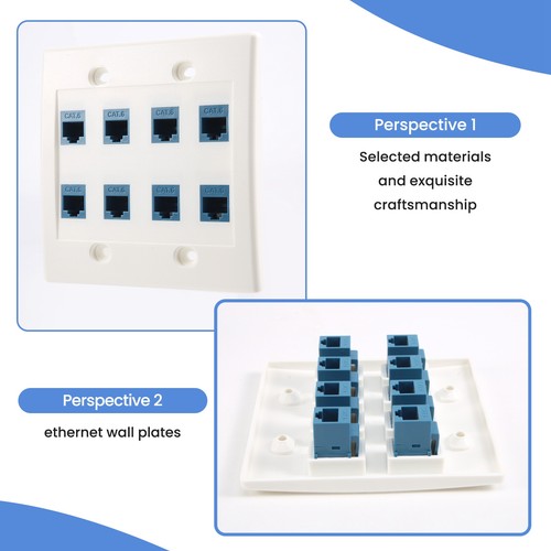 Ethernet Wand Platte 8 Port - Doppel Gang Cat6 RJ45 Jack Netzwerk Kabel Fr4308 - Afbeelding 6 van 7