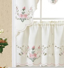 GOHD Rose Fragrance 3pcs Multi-Color Embroidery Curtain with cutworks, Swag V...