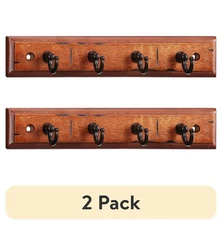 (2 pack) Walnut Finish 8.75 inch Key Rail with 4 Satin Nickel Hooks for Keys