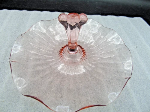 VTG 1930-40s Anchor Hocking Depression Glass Pink Center Handle Candy Dish