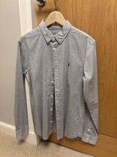 AllSaints Redondo LS Shirt MS120F Size Small Light Grey 100% Cotton