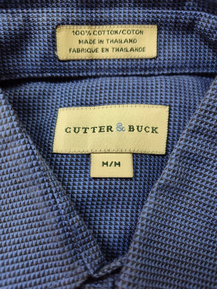 Cutter & Buck Shirt Medium M Long Sleeve Button Up Blue Black Geometric  - Image 2 of 4