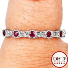 Estate Diamond Ruby 14K Gold Alternating Milgrain Semi Eternity Ring 1.4 Gr NR