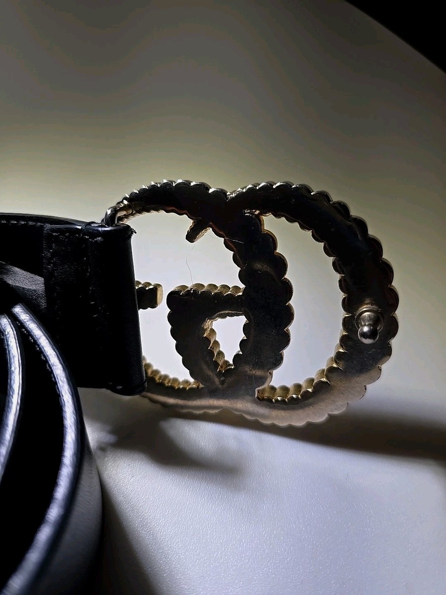 Gucci Black Leather Torchon Marmot Double G Buckle Belt Size  display picture 1
