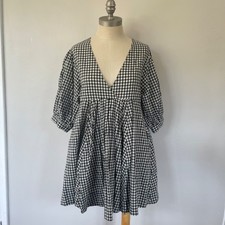 Urban Outfitters Ecote Cotton Black Gingham Baby Doll Dress Puff Sleeve Size XS