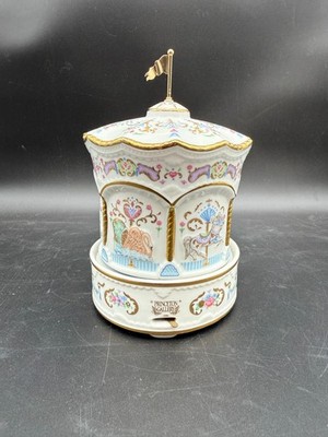 Vintage Princeton Gallery White Porcelain Carousel Music Box VIDEO Baby Sleep