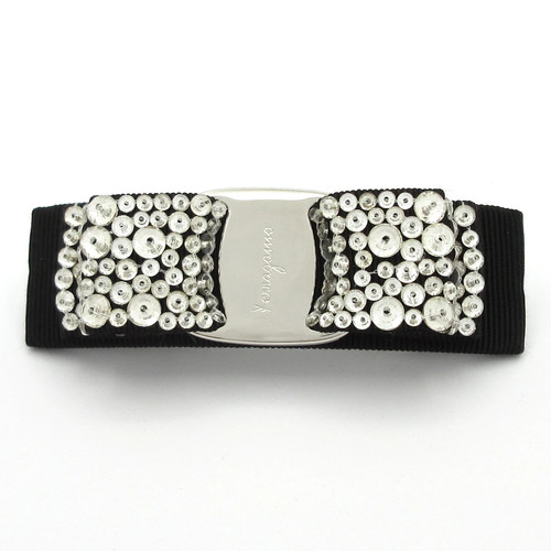 Salvatore Ferragamo Black Silver Clear Chemical Fiber Hardware Rhinestones