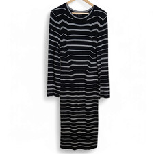 J. Crew Women's Knit Ribbed Sweater Bodycon Midi Dress Mixed Stripe Size L