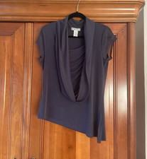 Vintage Suzie Women’s Grey Cowl Neck Cap Sleeve Blouse Size L MPN 100385