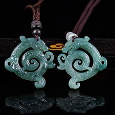 Natural Jade HollowOut Dragon Pendant for Necklace Unisex Men Women Lucky Amulet