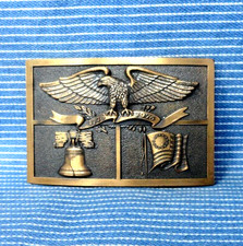 American Heritage Belt Buckle Freedom Eagle Flag Liberty Bell Vtg 70s  .PCB988