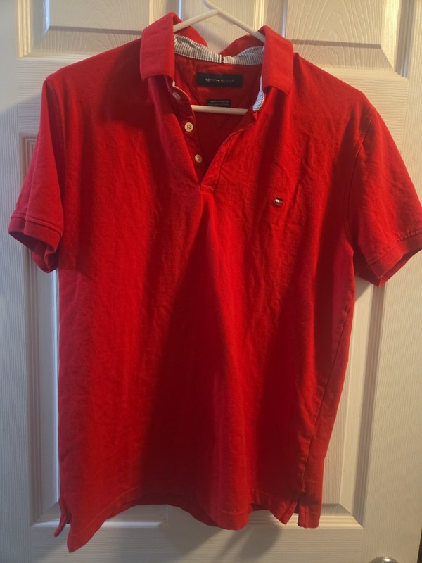 Mens RED TOMMY HILFIGER POLO SHIRT MED SLIM FIT