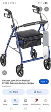 Drive Medical Four Wheel 7.5'' Rollator Rolling Walker Fold Up Removable Back