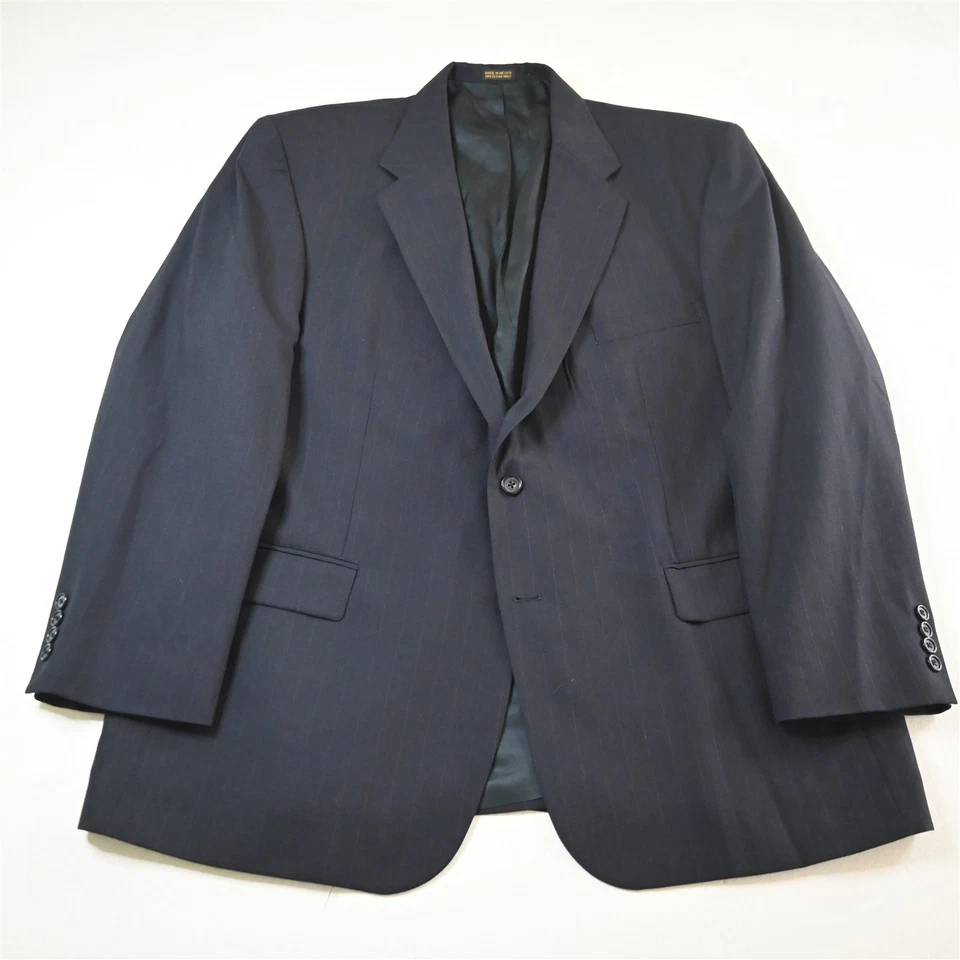 Cricketeer 50R 40x30 Navy Blue Chalk Stripe 100% Wool Mens Jacket Pants Suit - Image 2 of 4