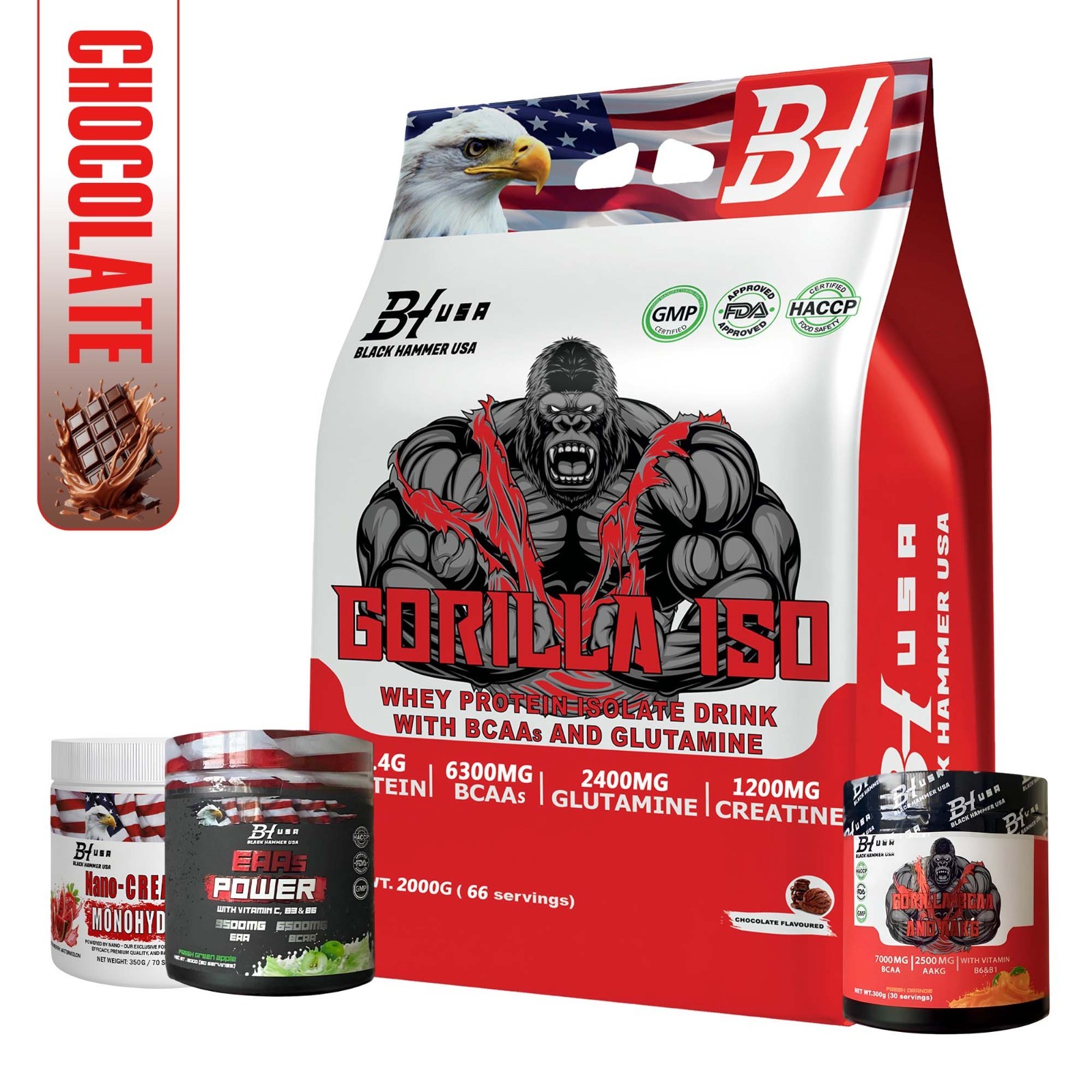 Black Hammer Gorilla ISO 2 kg chocolate + EAA BCAA y nano creatina GRATIS