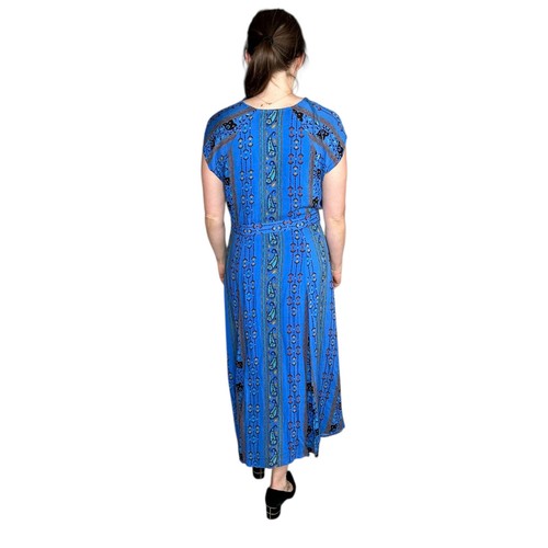 FREE PEOPLE Blue Wrap It Paisley Midi Dress Women's Size 10 Vibrant Blue Lined - Picture 3 of 7