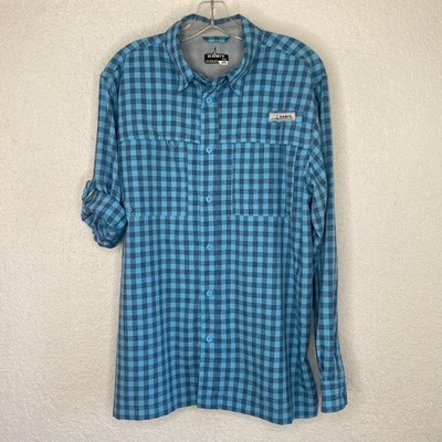 Habit M Camp Shirt Blue Plaid 40+ Solar Factor Fishing Hiking Vented Mesh EUC