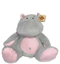 Peluche Ippopotamo De.Car 40cm Grigio Rosa Morbido Seduto Idea Regalo Bambini