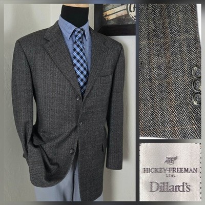 Hickey Freeman 42R Tweed Blazer Herringbone Over Check Plaid Sport Coat Jacket