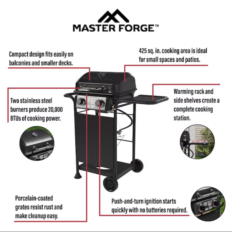 [BIG SALE] Master Forge Small 425-Sq.In Black 2 -Burner Liquid Propane ...