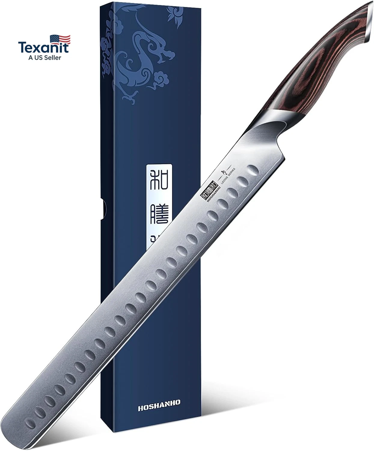 Carving Knife 12 Inch, Japanese High Carbon Steel Slicing Knife with Ergonomic P
