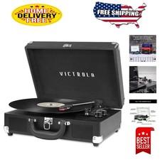 Journey Bluetooth Portable Suitcase Record Player - 3-Speed Vinyl Player, Black