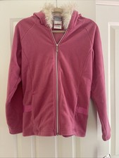 New Spyder Zip Up Fleece Hoodie Size Kid's XL Girls Pink Divine Fur Hood Rim