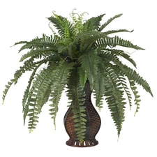 NEW RALISTIC HIGH QUALITY ARTIFICIAL BOSTON FERN SILK FAKE PLANT w/ URN VASE