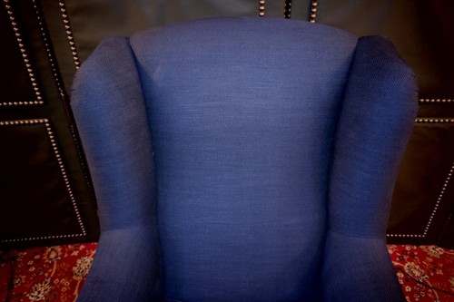 Stunning Kingcome Dorset Wingback Club Armchair Navy Herringbone Linen Rrp£4400 - Picture 13 of 18