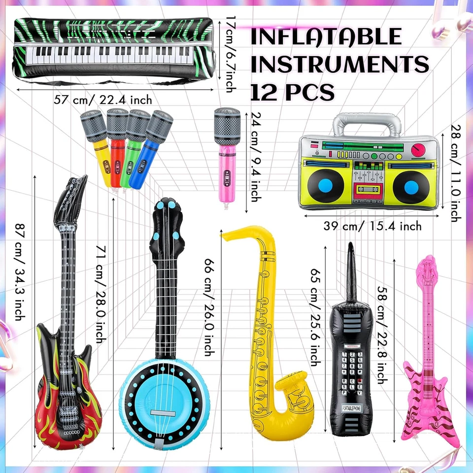 Juego de 20 piezas de instrumentos inflables accesorios de fiesta estrella de rock juguete inflable saxopo de guitarra Foto 2 de 4