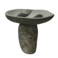 VogelträNke Fische Ø 35-40Cm Mit Sockel Steinmetzarbeit Aus Flussstein Frostfest