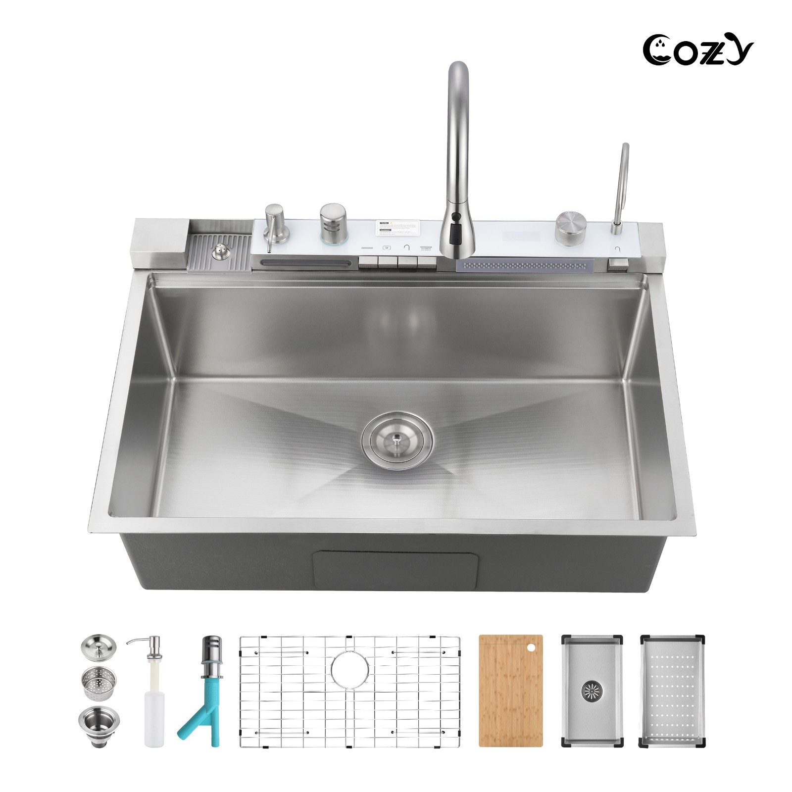 Cozy 33x22" Multifunctional Overmount Sink Faucet Combo Brush Nickel NEW MODEL