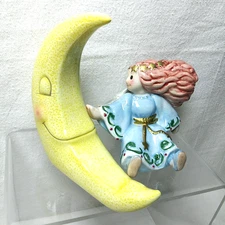 Fitz Floyd Whimsical Angel Cresent Moon S & P Shaker Set Pastel Blue Yellow