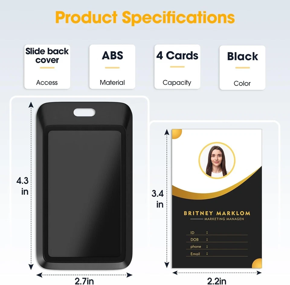 Paquete de 4 portatarjetas de identificación deslizantes, plástico ABS de alta resistencia para trabajo Foto 2 de 4