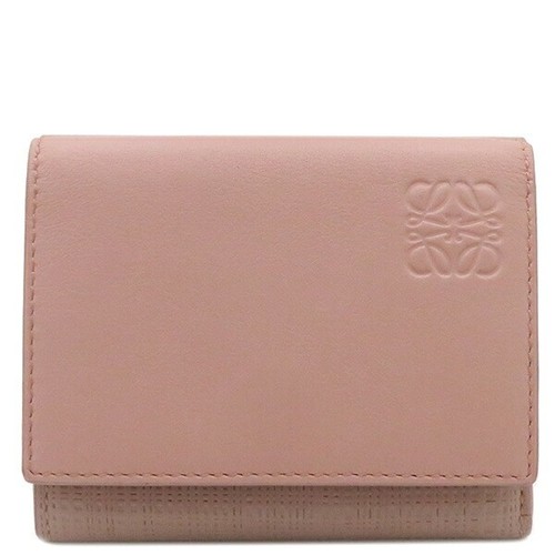 Loewe Loewe Tri-Fold Wallet Linen Leather Pink Gold Metal Fittings