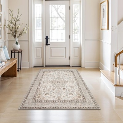 4x5 Rug Entryway Washable: Non-Slip Oriental Area Rug for Bathroom Kitchen- F...