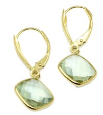 Green Amethyst Earrings 14K Yellow Gold with Lever Backs 2.3 Grams