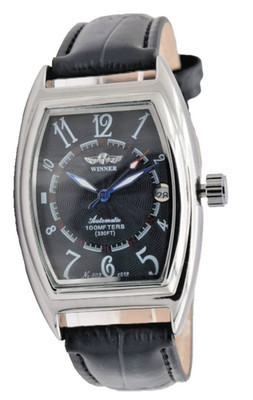 Winner Herren Uhr Automatik Armbanduhr Schwarz Farben Leder Datum 42x34mm Neu