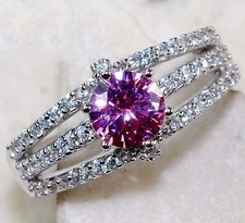 2CT Treated Pink Sapphire  White Topaz 925 Sterling Silver Ring Sz 7 MK1-7