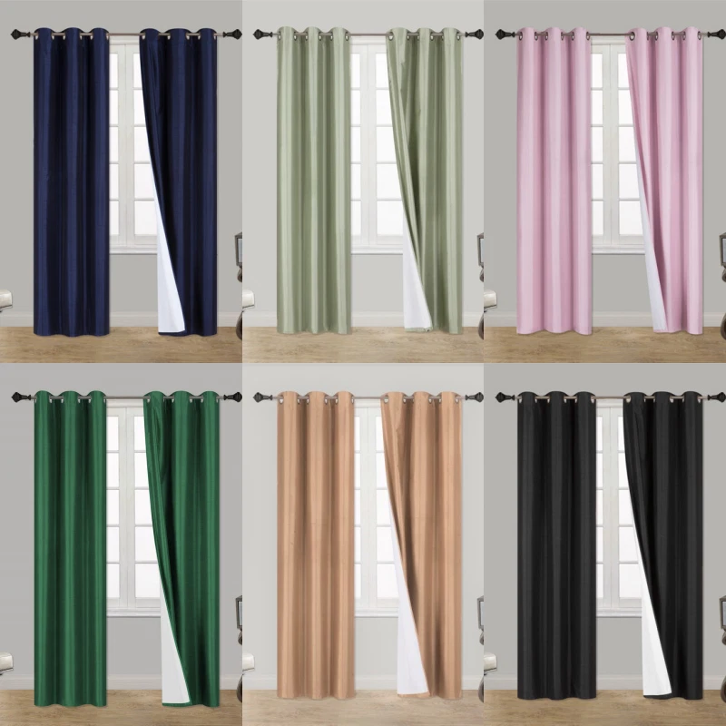 2 Pc Blackout Curtain Panels Silver Grommet Thermal Insulated Room Darkening N32