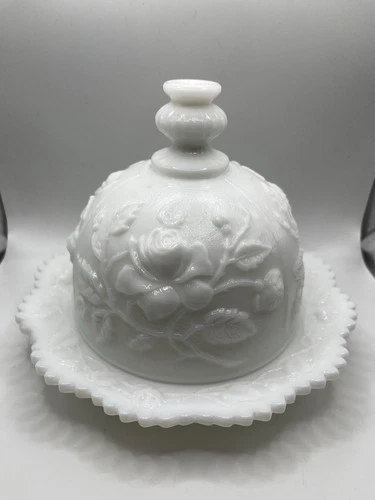 Imperial Glass “Rose Milk” Covered Butter Dish Dome Vintage Milk Glass