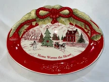 Fitz and Floyd Christmas Home Warms The Heart Sentiment Tray NWT