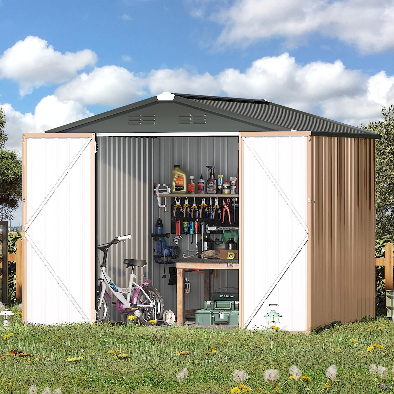 Metal Tools Shed Utility Room W/lockable Door