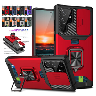 Fr Samsung S26 S25 S23 S22 S21 FE A14 Magnetic Slide Camera Ring Stand Card Case