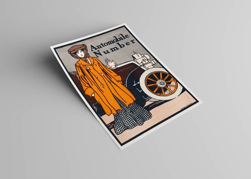 AUTOMOBILE NUMBER Wall Decor, Art Nouveau 1903 Car Poster -Unframed- PRINT - Picture 2 of 3