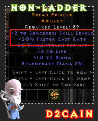 Diablo 2 SC Non-Ladder 2 Skill, 10-20 FCR Amulet PC/SWITCH/PS